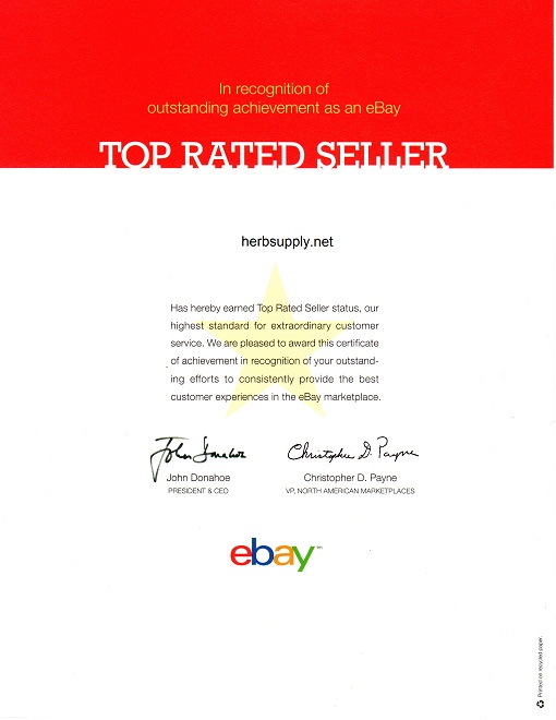 Herbsupply.net Earns eBay Top Rated Seller Award - Herbsupply.net